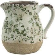Clayre & Eef Decoratie Kan 1100 ml Groen Wit Keramiek Bladeren