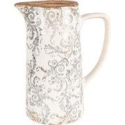 Clayre & Eef Decoratie Kan 21x14x26 cm Beige Grijs Keramiek Bloemen