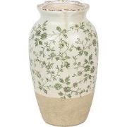 Clayre & Eef Vaas Ø 16x27 cm Beige Groen Keramiek Bloemen