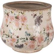 Clayre & Eef Bloempot Ø 18x15 cm Beige Roze Keramiek Bloemen