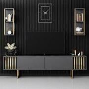 TV Meubel Set Gold Line Antraciet Zwart Melamine 180x48x30 cm