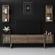 TV Meubel Set Gold Line Walnoot Zwart Melamine 180x48x30 cm