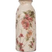 Clayre & Eef Vaas Ø 8x20 cm Beige Keramiek Bloemen