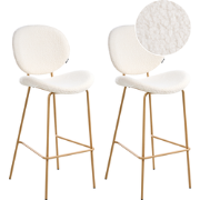 LUANA - Barstoel set van 2 - Wit/Lichtbruin - Bouclé