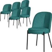 Eetkamerstoelen set van 6 petrol met rugleuning, gestoffeerde stoelen ...