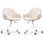 Nout-Mae bureaustoel bouclé beige - wit onderstel - set van 2