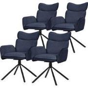 Eetkamerstoel set van 4 draaibaar donkerblauw met rugleuning en armleu...