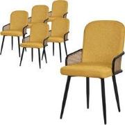 Eetkamerstoelen set van 6 mosterd met arm & rugleuning, gestoffeerde s...