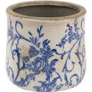 Clayre & Eef Bloempot Ø 17x16 cm Blauw Wit Keramiek Bloemen