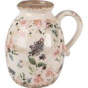 Clayre & Eef Decoratie Kan 17x13x18 cm Beige Roze Keramiek Bloemen