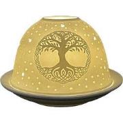 Clayre & Eef Waxinelichthouder Ø 12x8 cm Wit Porselein Levensboom