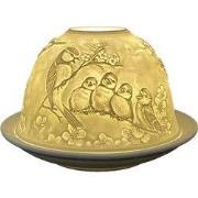 Clayre & Eef Waxinelichthouder Ø 12x8 cm Wit Porselein Vogels op Takke...