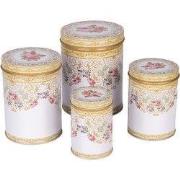 Clayre & Eef Bewaarblik Set van 4 Ø 11 /Ø 9 /Ø 8 /Ø 6 cm Wit Metaal