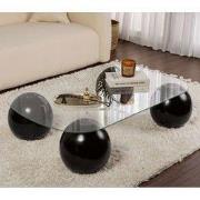 Deens ovale salontafel transparant glas zwarte bolpoten Evara 118x75 c...