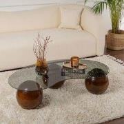 Salontafel Sphere Walnoot en Grijs 120x70 cm Walnut Grey Tempered glas...