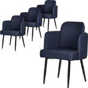 Set van 4 eetkamerstoelen met rugleuning & armleuningen donkerblauw me...
