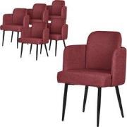 Set van 6 eetkamerstoelen met rugleuning & armleuningen rood met metal...