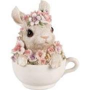 Clayre & Eef Beeld Konijn 15 cm Grijs Roze Polyresin