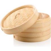 Decopatent® 3 Delig Stoommandje met deksel  - Ø20.5 Cm - Bamboe - Rijs...