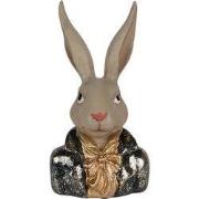 Clayre & Eef Decoratie Beeld Konijn 13x10x23 cm Beige Kunststof