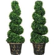 Spiraalvormige Buxus - Set van 2 Kunstplanten met Pot - 90 cm Hoog - G...