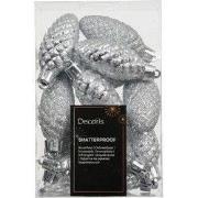 Dennenappel kunststof L9h14 cm zilver 12 st