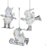 3-4 inch Acrylic Opalescent Snowman Orn 3/Asstd. 5x5x10 cm kerstorname...