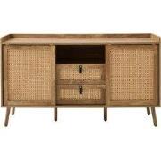 Dressoir met 2 deuren en 2 lades met rotan fronten L140 cm - PALMO