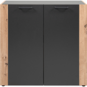 Commode met 2 deuren, zwarte poten, decor grijs antraciet en ambachtel...