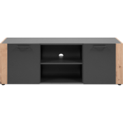 TV-meubel met 2 deuren, 2 open niches in antracietgrijs en ambachtelij...