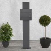 Moderne designbrievenbus met krantenvak, antraciet, van staal met poed...