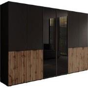 Meubella - Kledingkast Shelton - Zwart 1 - 303 cm - Met glas