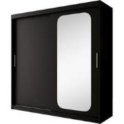 Meubella - Kledingkast Pete - Zwart - 200 cm - Met spiegel