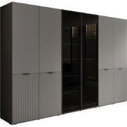 Meubella - Kledingkast Shelton - Grijs - 303 cm - Met glas