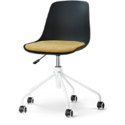 Nout-Liv eetkamerstoel zwart met warm oker zitkussen - wit onderstel