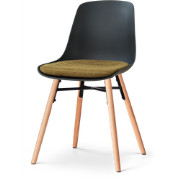 Nena-Liv eetkamerstoel zwart met mosgroen zitkussen - houten onderstel