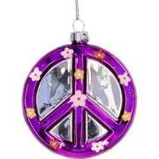 Ornament kerstbal Peace Disk Glas Paars 9.9 cm
