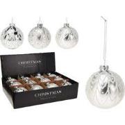 Kerstbal glas 8 cm zilver 3ass