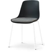 Nora-Liv eetkamerstoel zwart met zeegrijs zitkussen - wit onderstel