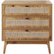 Commode met 3 lades, rotan fronten en houten poten, L80 cm - ALIA