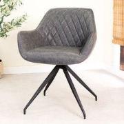 Industriële Eetkamerstoel Antraciet Gian - Kunstleer - Ruitpatroon - M...