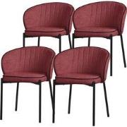 Set van 4 eetkamerstoelen met rugleuning & armleuning rood met metalen...