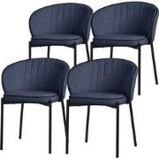 Set van 4 eetkamerstoelen met rugleuning & armleuningen donkerblauw me...