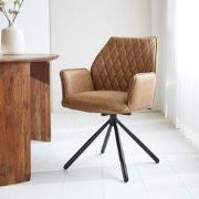 Industriële Draaibare Eetkamerstoel Stof Cognac Novan – 180° Draaibaar