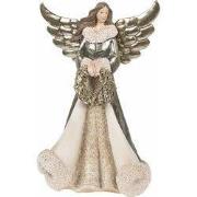Clayre & Eef Beeld Engel 24 cm Grijs Groen Polyresin