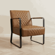 Industriële fauteuil Cognac kunstleer ruitpatroon - Peter