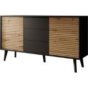 Meubella - Dressoir Palladium - Eiken - Zwart - 154 cm - met lades