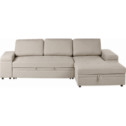 HRISEY - Hoekbank met opbergruimte - Beige - Linkszijdig - Kunstlinnen