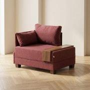 Moderne Fauteuil Bordeaux Rood Stof Fly - Links - Met Houten Tafeltje