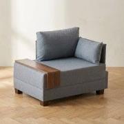 Moderne Fauteuil Blauw Stof Fly - Rechts - Met Houten Tafeltje